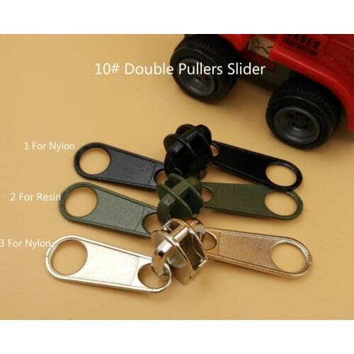 10# Colorful Repair Kits Zipper Slider Head 5Pcs Double Pull For DIY Nylon Resin Zipper Bag Luggage Tents Clothes Accessories