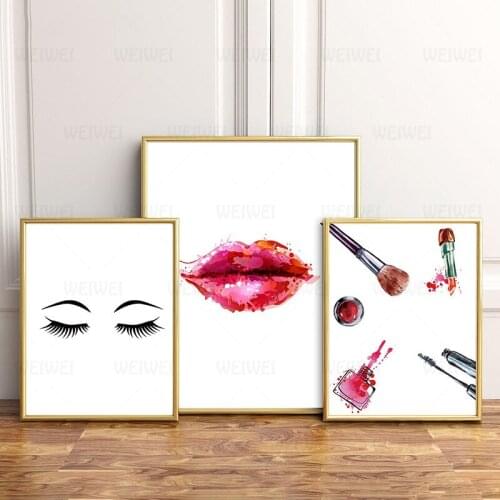 Wall Art Canvas Paintings Makeup Eyelashes Nordic Fashion Lipstick Pictures Prints Home Decor Poster For Living Room Modular
