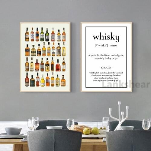 Wine Wall Art Canvas Posters Prints Whiskey Sake Rum Brandy Gin Canvas Painting Wall Art For Bar Kitchen Restaurant Decoration