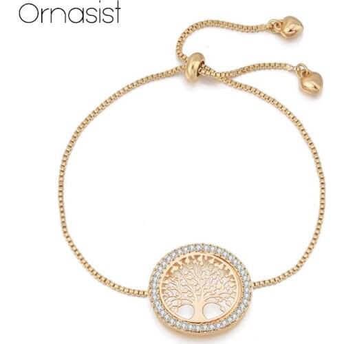 2020 New Tree Of Life Adjustable Bracelet Transparent Crystal Golden Charm Bracelet Simple Fashion Ladies Bracelet Jewelry Gift
