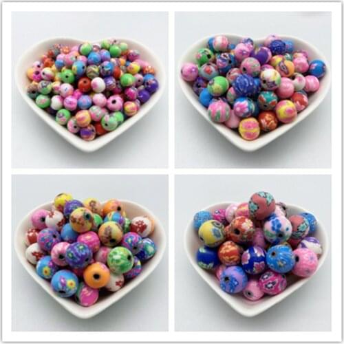 New 6-12mm Polymer Clay Beads Printing Flower Pattern Round Loose Beads Mix Color For Jewelry MakingDIY Handmade Accessories