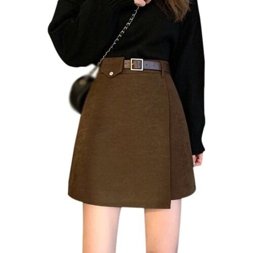 Autumn Women Fashion Irregular Skirt With Belt Female Temperament High Waist All-match Short Skirt