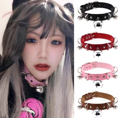Trendy Punk Leather Choker Necklace Multilayer Bells Metal Chocker Adjustable Choker Collar for Women Halloween Cat Costume