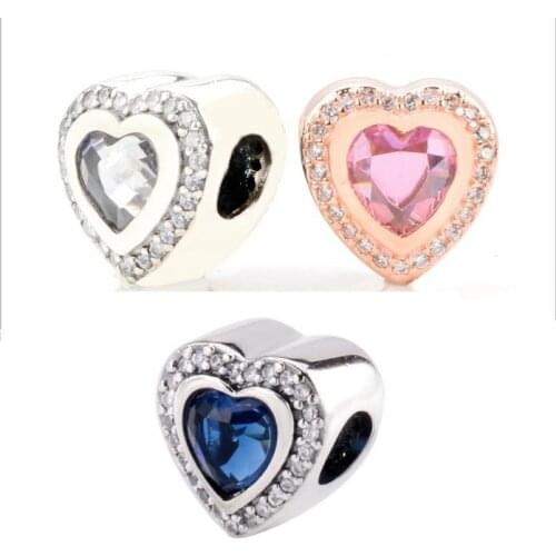 Authentic 925 Sterling Silver Beads New Heart-shaped Glittering Charm Beads Fit Original Pandora Bracelet For Women Diy Jewelry