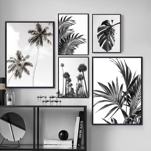 Leaves Poster Black White Beach Tree Print Wall Art Canvas Painting Simple Quote Monstera Room Decoration Picture