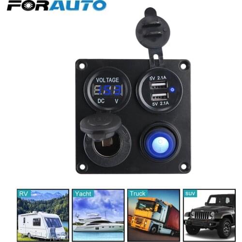 Cigarette Lighter 4 In 1 Dual USB Power Charger Digital Voltmeter Car Charger Switch Panel 12V 4.2A Power Socket