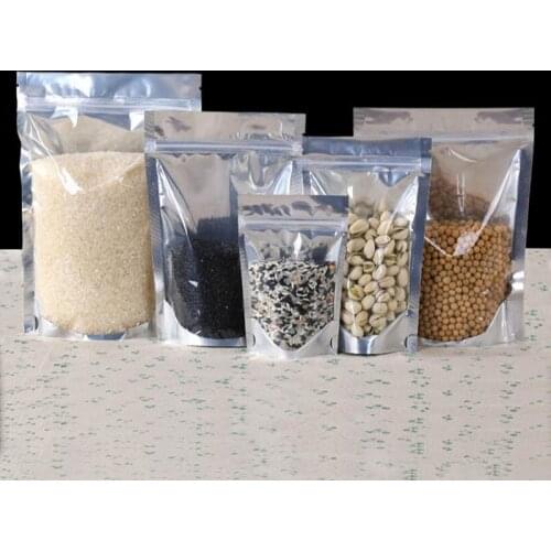 100Pcs Stand up Clear Aluminium Foil Zip Lock Bag, Silvery Metallic Plastic Packaging Pouch for Food Tea Candy Cookie Baking