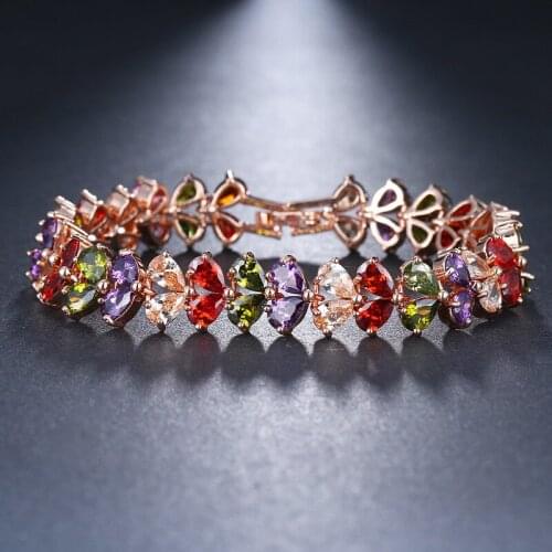 KSRA Luxury Classical Colorful Leaf Zircon Bracelet For Women Romantic Wedding Jewelry Personality Bridal Bridesmaid Accessories