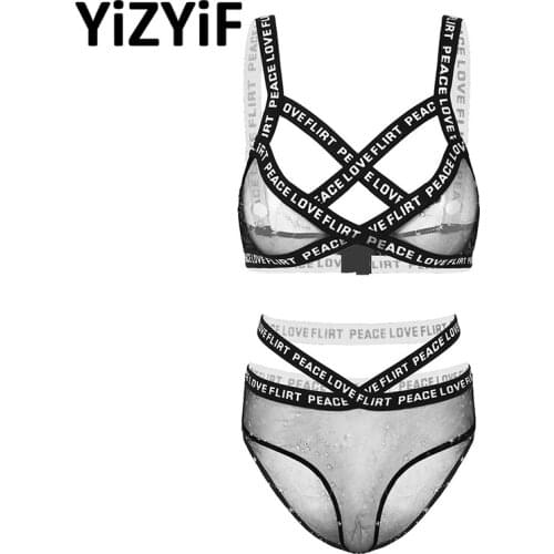 Sexy Lingerie Women Erotic Stars Printed See Through Sheer Mesh Sexy Bra Top With High Waist Briefs Underwear Set Sexy Nightwear