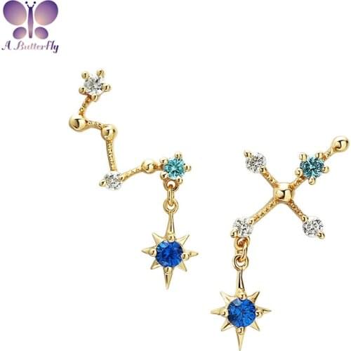 9K Yellow Gold Stud Earrings Big Dipper Fashion Personality Tassel Artificial Gemstone Sun Stud Earrings