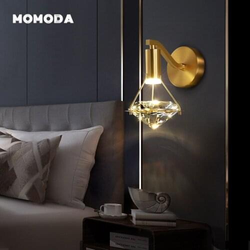 Modern Copper LED Wall Lamps Luxury Crystal Diamond Wall Sconce Home Decor Bedroom Living Room Corridor Indoor Lighting Fixture
