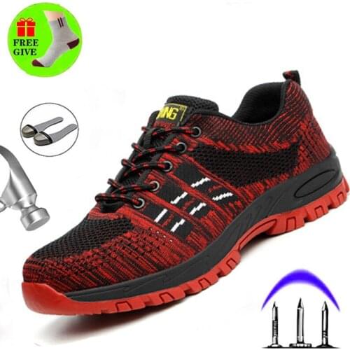 Outdoor Sports Mens Boots Summer Light Flying Woven Mesh Work Shoes Breathable Deodorant Anti-smashing Puncture Safety Shoes