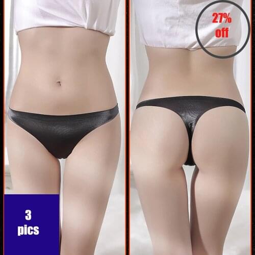 3PC Thongs Women 's Underwear Ladies Briefs Sex Appeal Breathable Ice Silk Low Waist One- Piece Seamless Lingerie 173