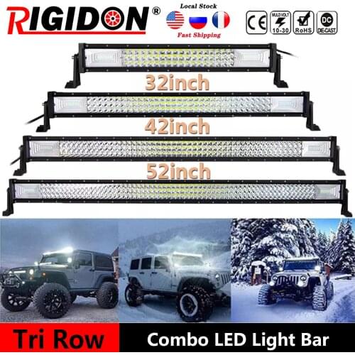 RIGIDON Tri Row 7D 22/32/42/52inch Led Light Bar Flood Spot Combo Beam for Offroad Boat Pickup Truck 4WD SUV