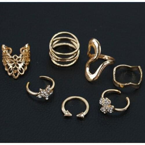 7 Different Designs per set Crystal Star Crown Lace Flower Midi Rings Striking Plating Rings for Women