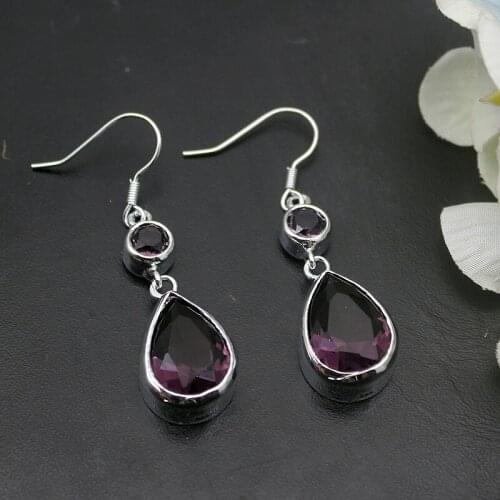 Hermosa Fantasy New PurpleAmethyst Silver Color Dangle Earrings For Women Fashion Jewelry 1 7/8 Inch ME104