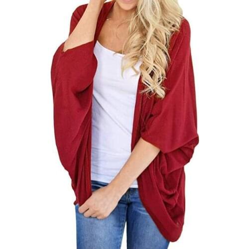 Women Cardigan Coat Solid Color Bat Sleeve Cape Poncho Casual Tops Shawl Outcoats Clothes Wild Coats