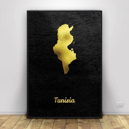 Golden map tunisia canvas wall art print modern painting poster wall picture living room kitchen decoration
