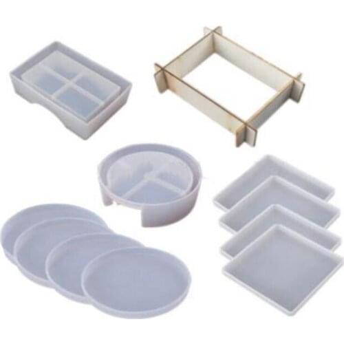 1Set Silicone Coaster Molds for Resin Casting Epoxy Resin Coaster Molds Kit Including 4 Pcs Square 4 Pcs Round Coaster