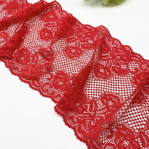 3y/lot Width 19cm Floral Elastic Lace Trims Red Skirt Hem For Clothing Accessories Dress Sewing Applique Costume Lace Fabric