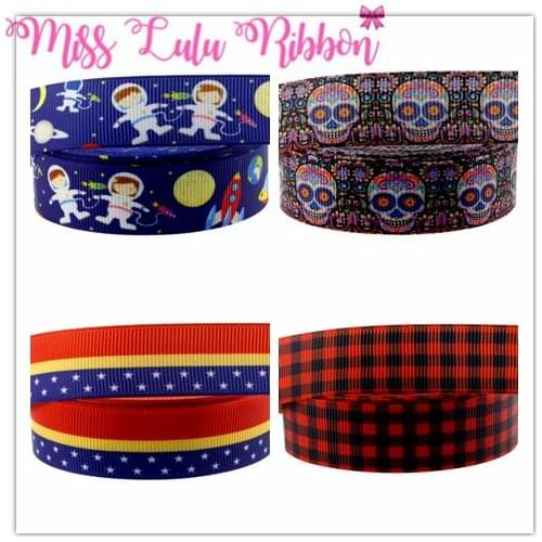 7/8"22mm Cartoon Series Check Stripes Printed Grosgrain Ribbon Skull DIY Gift Decor 10yards/roll Hair Band Making