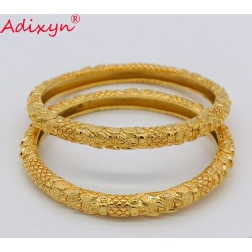 Adixyn 2PCS/LOT,CANNOT OPEN Wholesale Bangle for Women Gold Color African Middle East Bracelet Jewelry Gifts N072409