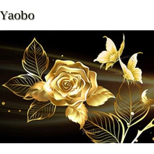 5D Diy Diamond Painting Full Square round drill Mosaic Golden rose flower butterfly Cross Stitch kit Diamond Embroidery Sale new