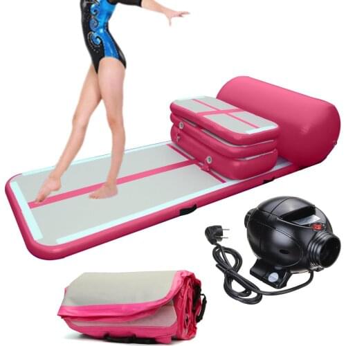 Free Shipping 6 Pieces (4 air track+1 roller+1 pump) Inflatable Tumbling Mat Airtrack Training Set For Home Use Sealed Air Track