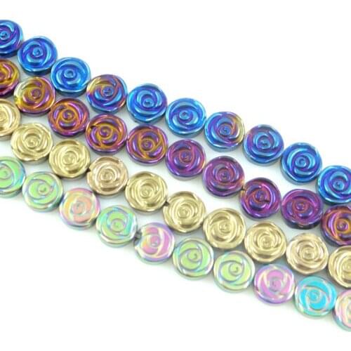 Free shipping Hot Selling 8MM fashion Beautiful Titanium Carved round flower Hematite loose beads making jewelry 15.5 inch