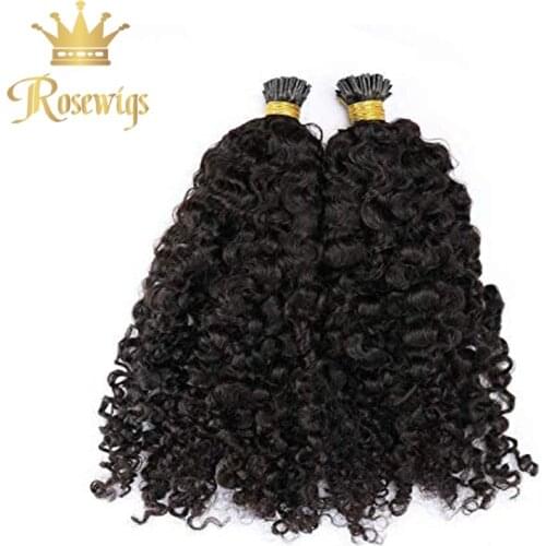 Brazilian Jerry Curly 100 Strands Remy Hair Extensions Loose Wave I Tip Microlinks Fusion Keratin Natural Color For Women