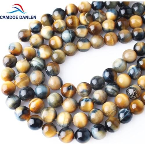 CAMDOE DANLE Natural Stone Beads Blue Golden Tiger Eye Stone Bead Spacer 6 8 10 12 mm Round Beads Fit DIY Charms Jewelry Making