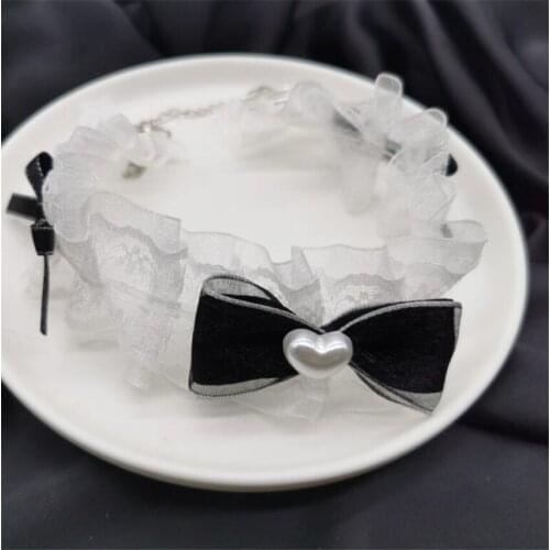 Black Red Girl Bow Pendant Necklace Lolita Plaid Bowknot Choker Girl Women Necklace Jewelry D926