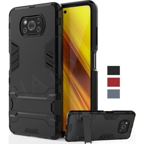 For Xiaomi Poco X3 NFC Case Robot Holder Stand Shockproof TPU Bumper Armor Back Cover Poco M2 X2 F2 Pro Phone Case Poco X3 NFC