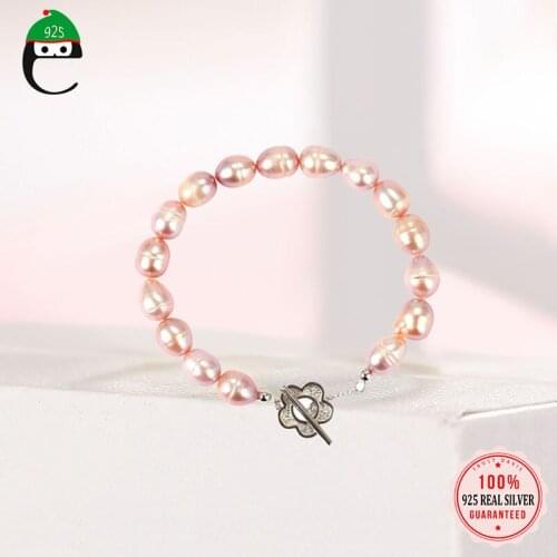 ElfoPlataSi Real 925 Sterling Silver Luxury Fashion Sweet Baroque Pearl Bracelet For Women Wedding Party Fine S925 Jewelry DS623