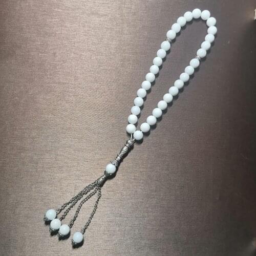 Deep sea white gem Shell clam Designer hand-knotted 33 Muslim prayer beads Natural material necklace Pendant