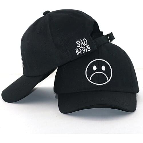 Fashion dad hats Sad boy face embroidery baseball cap 100% cotton adjustable black sad face snapback hat men women hip hop caps