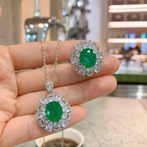 QTT Exquisite Wedding 925 Silver Jewelry Set Paraiba Emerald Tourmaline Gemstone Sets For Women Necklace/Ring 10*12