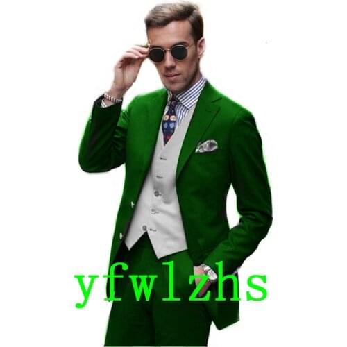 Handsome Groomsmen Notch Lapel Groom Tuxedos Wedding Dress Men Suits Blazer Prom Dinner (Jacket+Pants+Tie+Vest) A679
