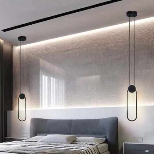 Nordic Minimalist Pendant Lamp White Black Square Round With Long Wire Dimmable LED High Ceiling Hanging Light for Bedside Decor