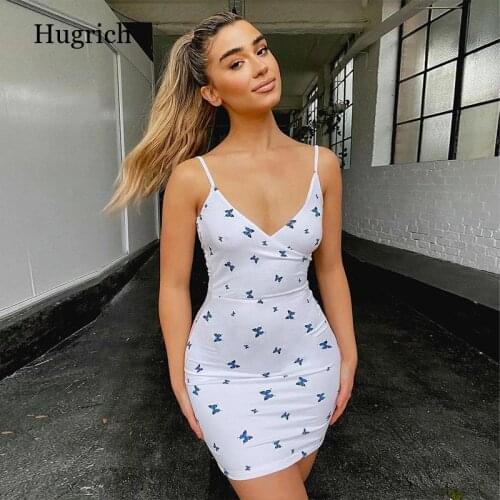Butterfly Print Fashion Sexy V-Neck Backless Mini Dress Club Party Skinny Short Dresses Bodycon Womens Clothing