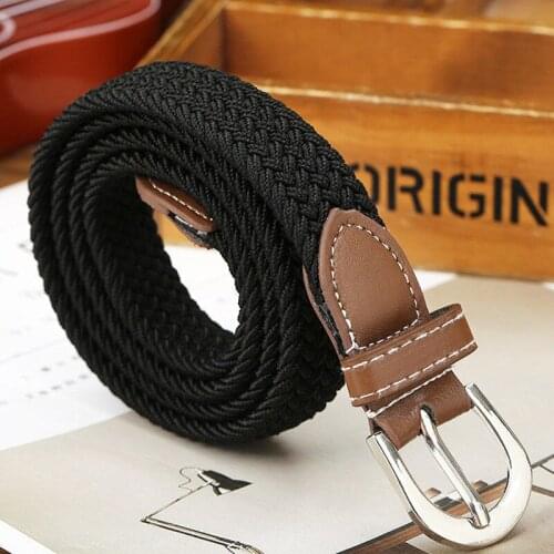 Mens Stretch Braided Elastic Woven Leather Canvas Buckle Belt Waistband Waist Straps Beige Black Blue Coffee Khaki Green