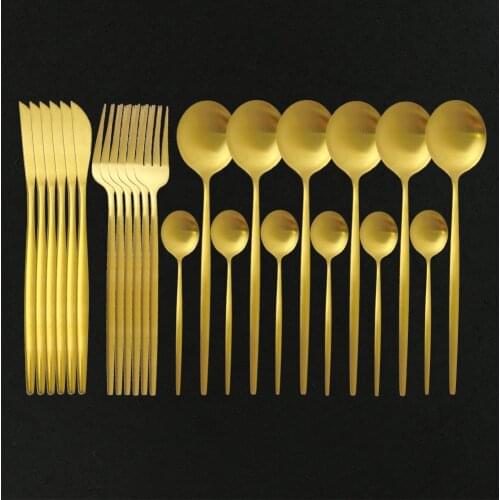 24Pcs Matte Gold Tableware Set Stainless Steel Dinnerware Cutlery Set Home Knife Fork Spoon Flatware Set Dishwasher Safe