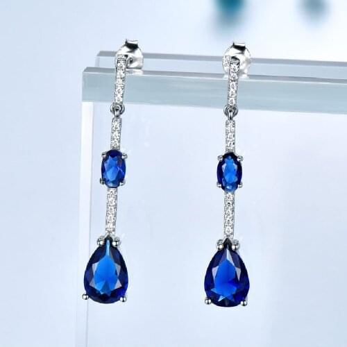 Supply 925 sterling silver hanging female earrings decorated blue sapphire material tassel earrings earrings