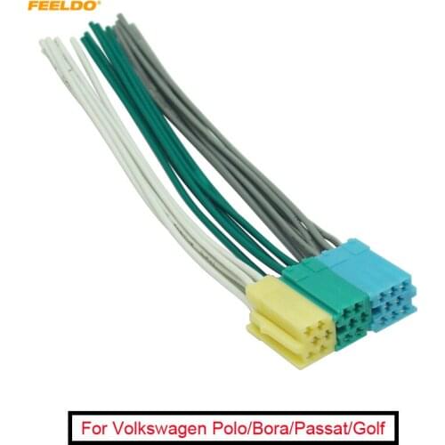 FEELDO 5Pcs Car Radio Audio Wire Harness Adapter For Volkswagen Polo/Bora/Passat/Golf/Santana Skoda CD Power Wire Cable Plug