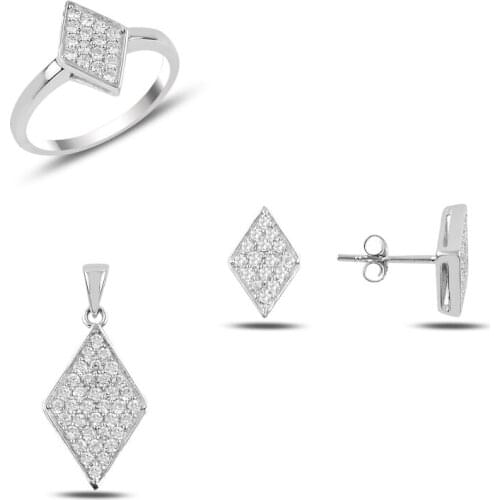 Silver 925 Sterling Zircon Lozenge Shape Set