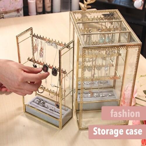 Jewelry Storage Box Hanging Necklace rings Organizer Drawing-pull Type Case Dust-proof Jewelry Holder for Earrings Ear clips