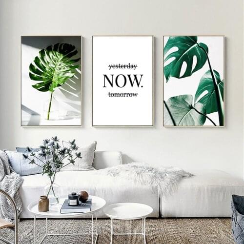 Nordic Canvas Painting Modern Print Plant Leaf Fresh Words Art Posters Green Art Wall Picture Living Room Poster Home Decoration