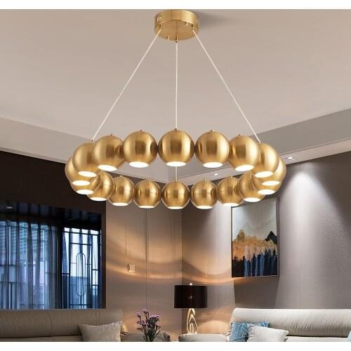 Modern Led Ball Chandelier For Living Room Bedroom Gold/Silver Round Lamp Luxury Indoor Lighting Home Decor Lustre Fixture Metal