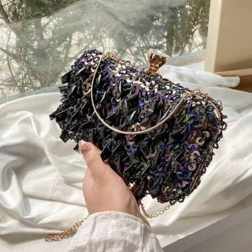 Women Beading Sequin Evening Party Bag Top Quality Luxury Brand Women Shoulder Bag Ladies Chains Handbag Tassel Day Clutch Purse