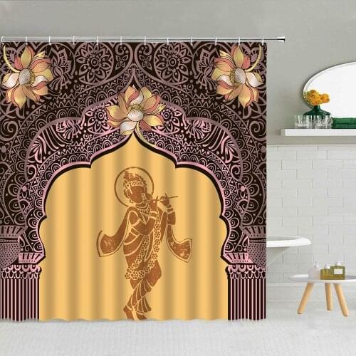 Indian Ethnic Elements Bohemia Shower Curtains Yoga Elephant Mandala Flower Waterproof Fabric Bathroom Decor Hooks Curtain Set